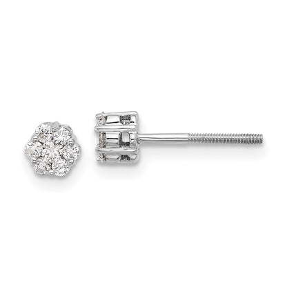14k White Gold Real Diamond Cluster Post Earrings