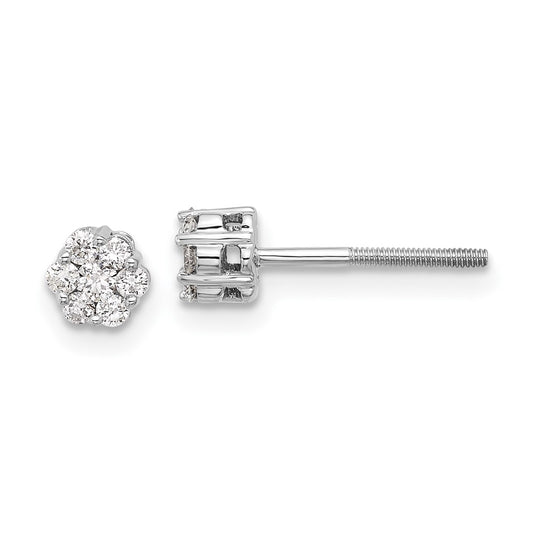 14k White Gold Real Diamond Cluster Post Earrings