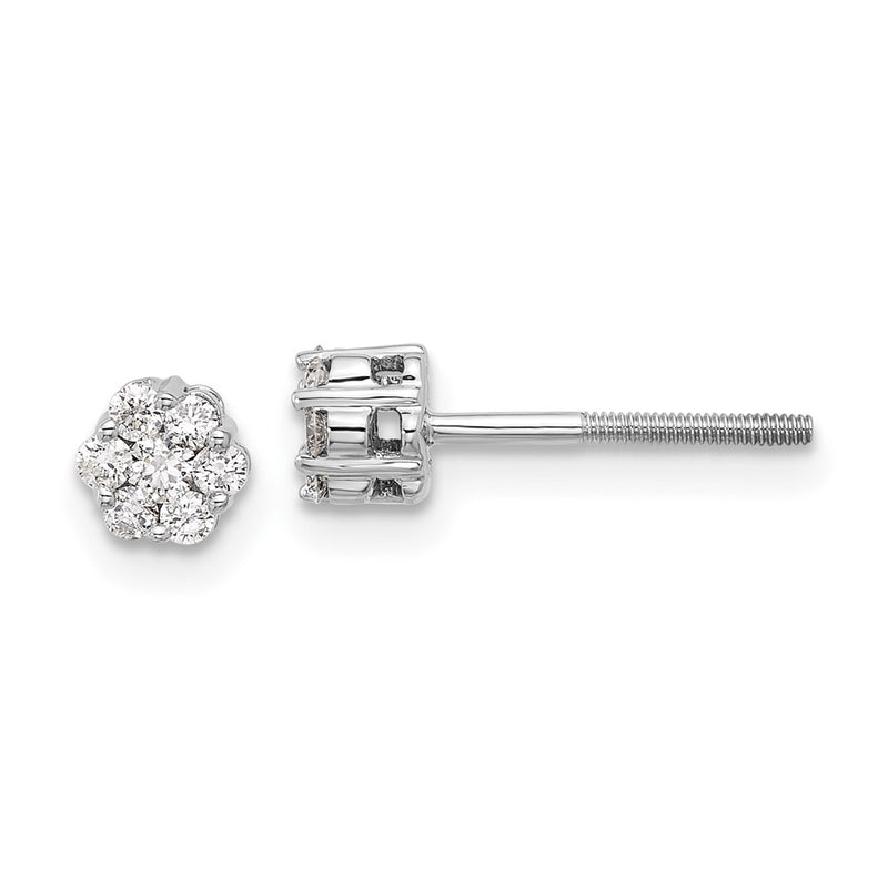 14k White Gold Real Diamond Cluster Post Earrings