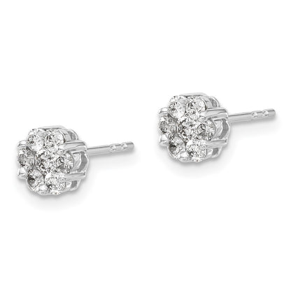14k White Gold Real Diamond Cluster Earrings
