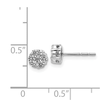 Solid 14k White Gold Simulated CZ Cluster Earrings