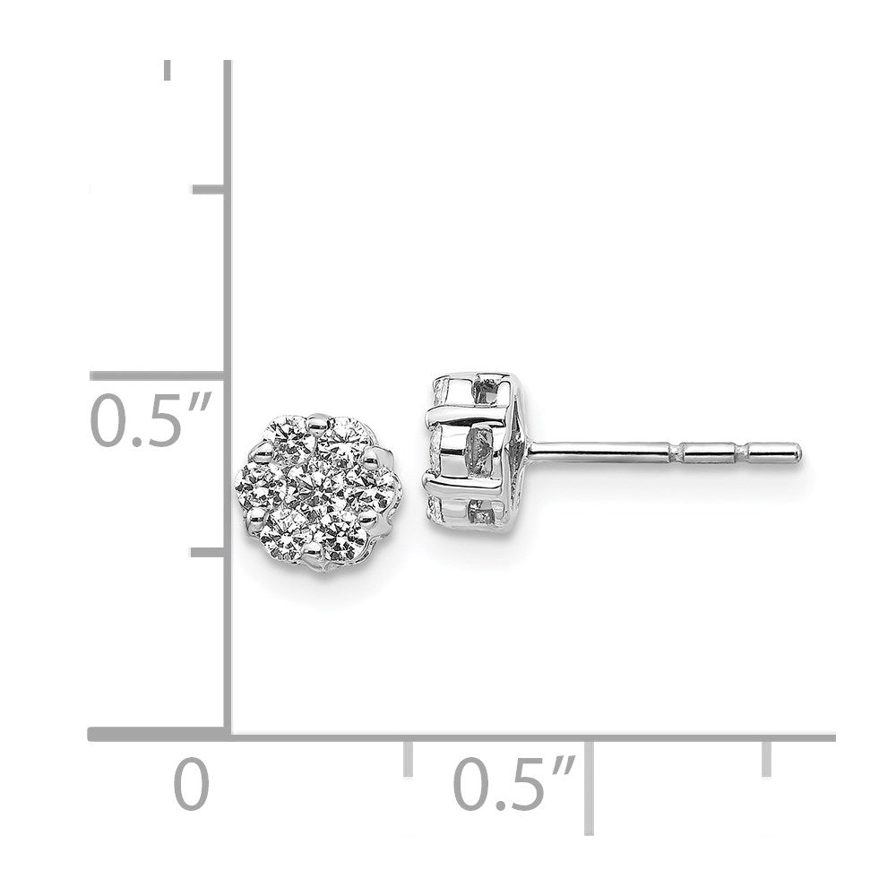 14k White Gold Real Diamond Cluster Earrings