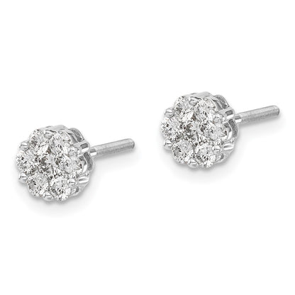 14k White Gold Real Diamond Cluster Screwback Earrings
