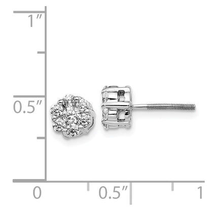 14k White Gold Real Diamond Cluster Screwback Earrings