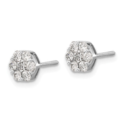 14k White Gold Real Diamond Cluster Screwback Earrings