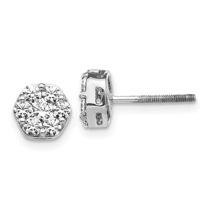 14k White Gold Real Diamond Cluster Screwback Earrings