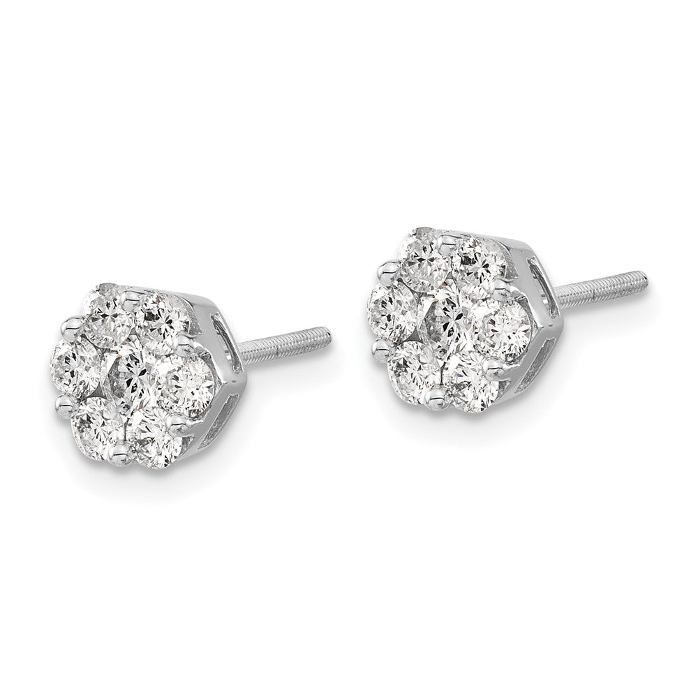 14k White Gold Real Diamond Cluster Screwback Earrings