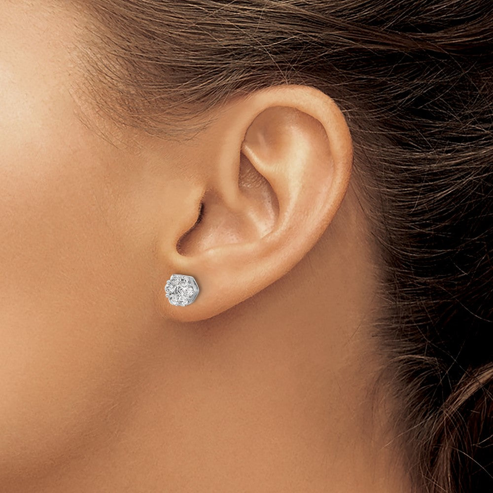 14k White Gold Real Diamond Cluster Screwback Earrings