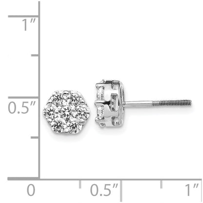 14k White Gold Real Diamond Cluster Screwback Earrings