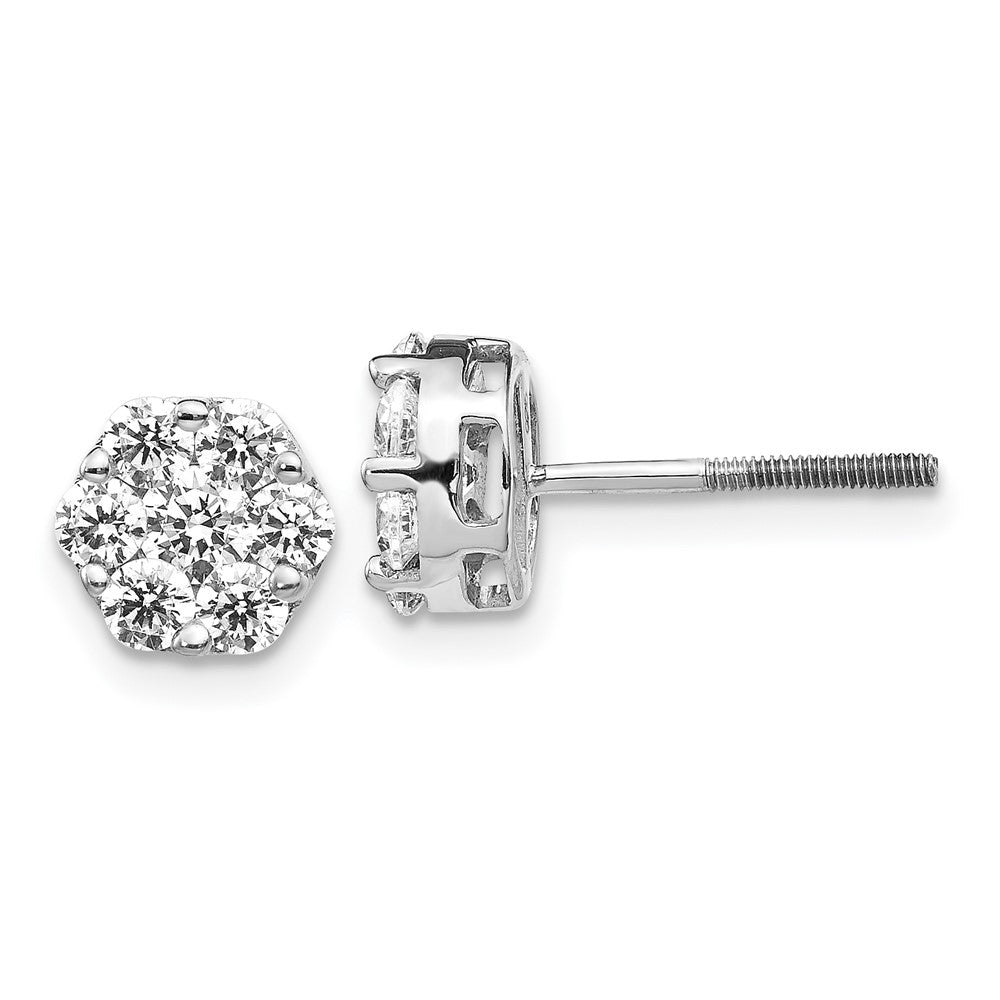 14k White Gold Real Diamond Cluster Screwback Earrings