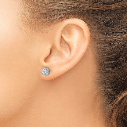 Solid 14k White Gold Simulated CZ Cluster Post Earrings
