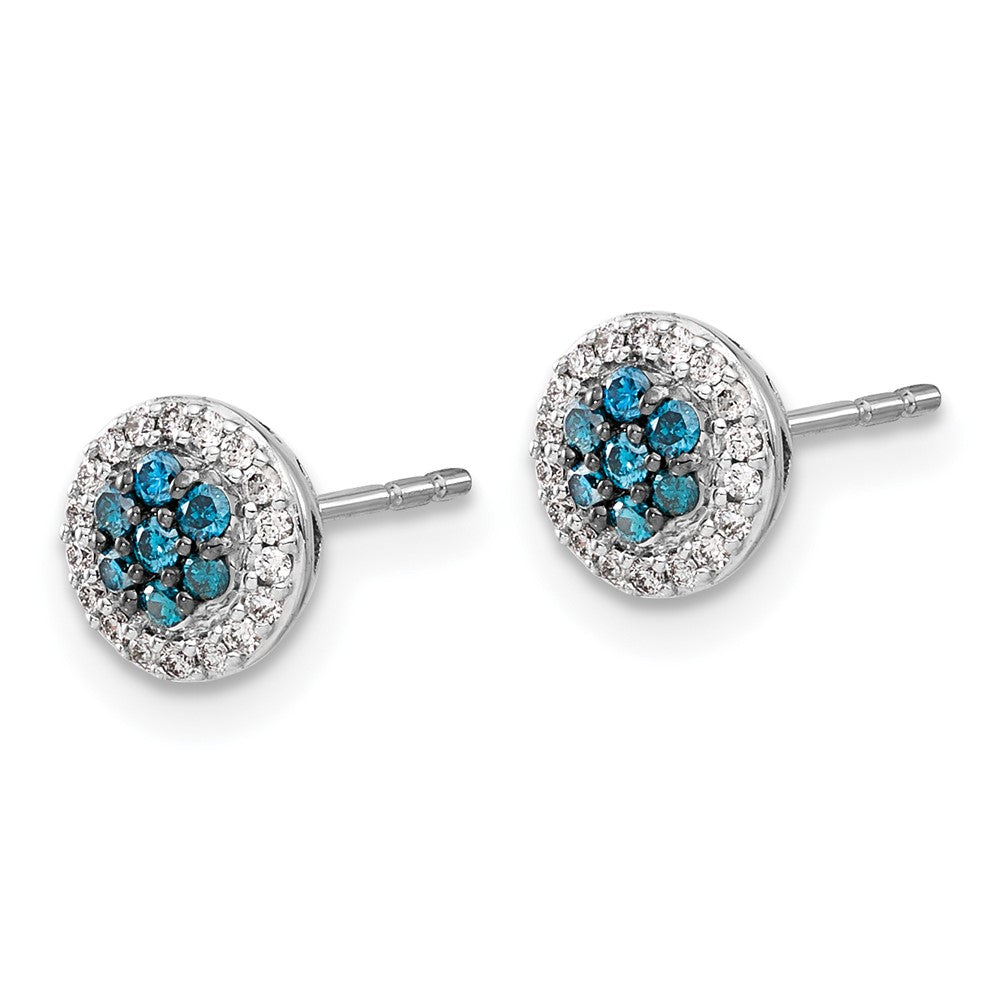 14k White Gold Blue/White Real Diamond Cluster Post Earrings