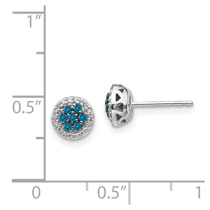 Solid 14k White Gold Blue/White Simulated CZ Cluster Post Earrings