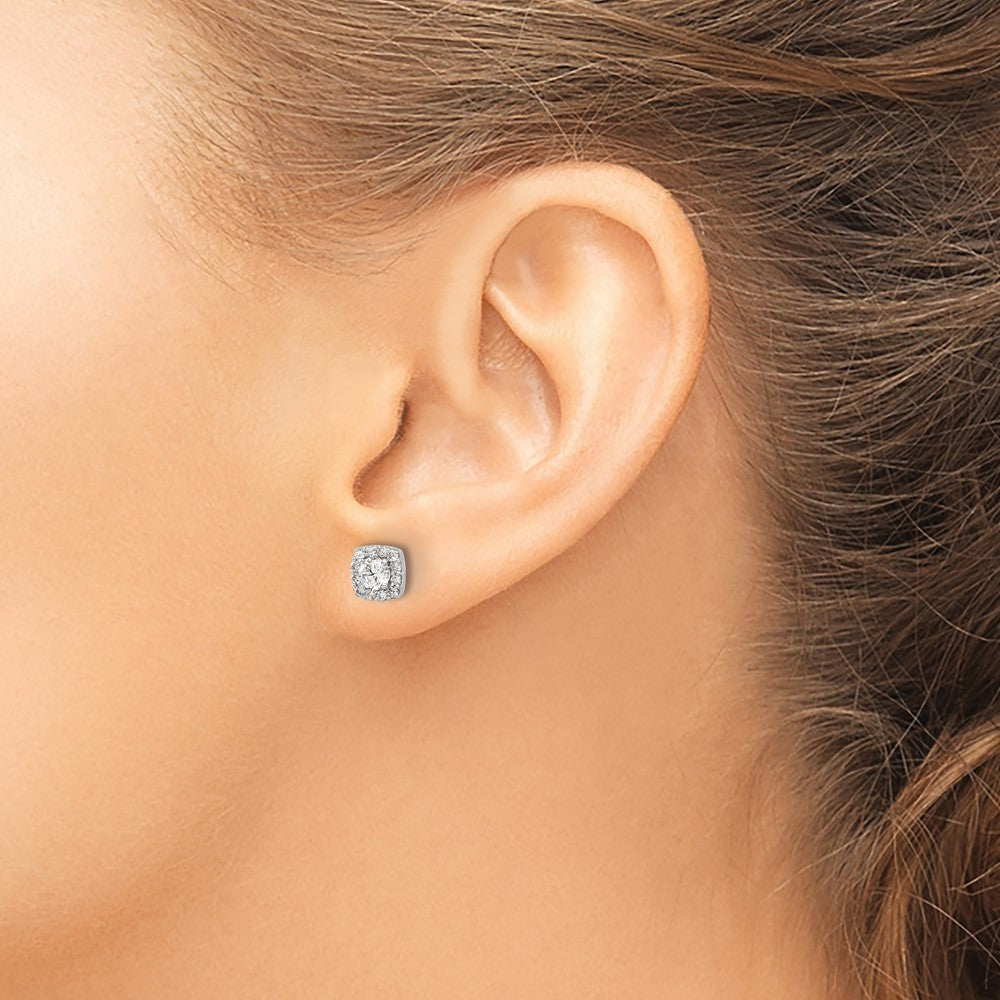14k White Gold Square Cluster Real Diamond Earrings