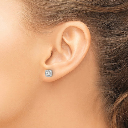 14k White Gold Square Cluster Real Diamond Earrings