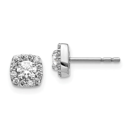 Solid 14k White Gold Square Cluster Simulated CZ Earrings