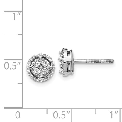 14k White Gold Real Diamond Round Screw Back Post Earrings