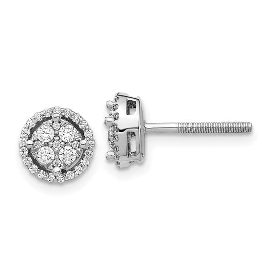 14k White Gold Real Diamond Round Screw Back Post Earrings