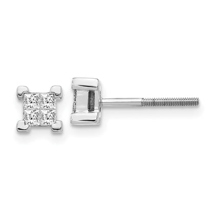 14k White Gold Princess Real Diamond Screwback Earrings
