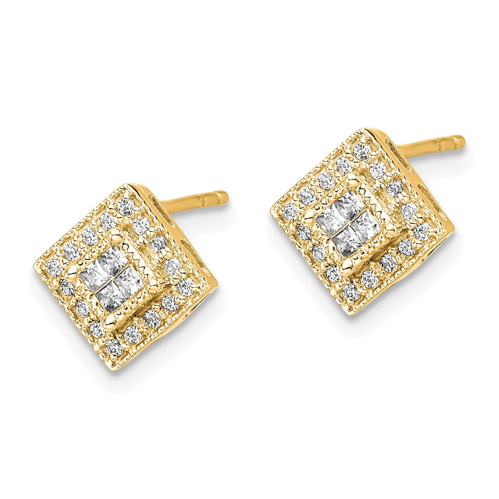 14k Yellow Gold Polished Real Diamond Post Earrings
