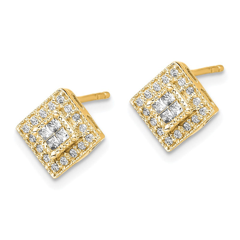 14k Yellow Gold Polished Real Diamond Post Earrings