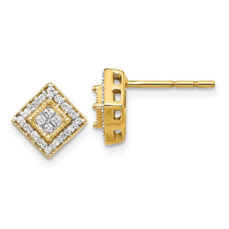 14k Yellow Gold Polished Real Diamond Post Earrings