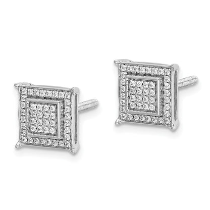 14k White Gold Real Diamond Small Double Square Bezel Post Earrings