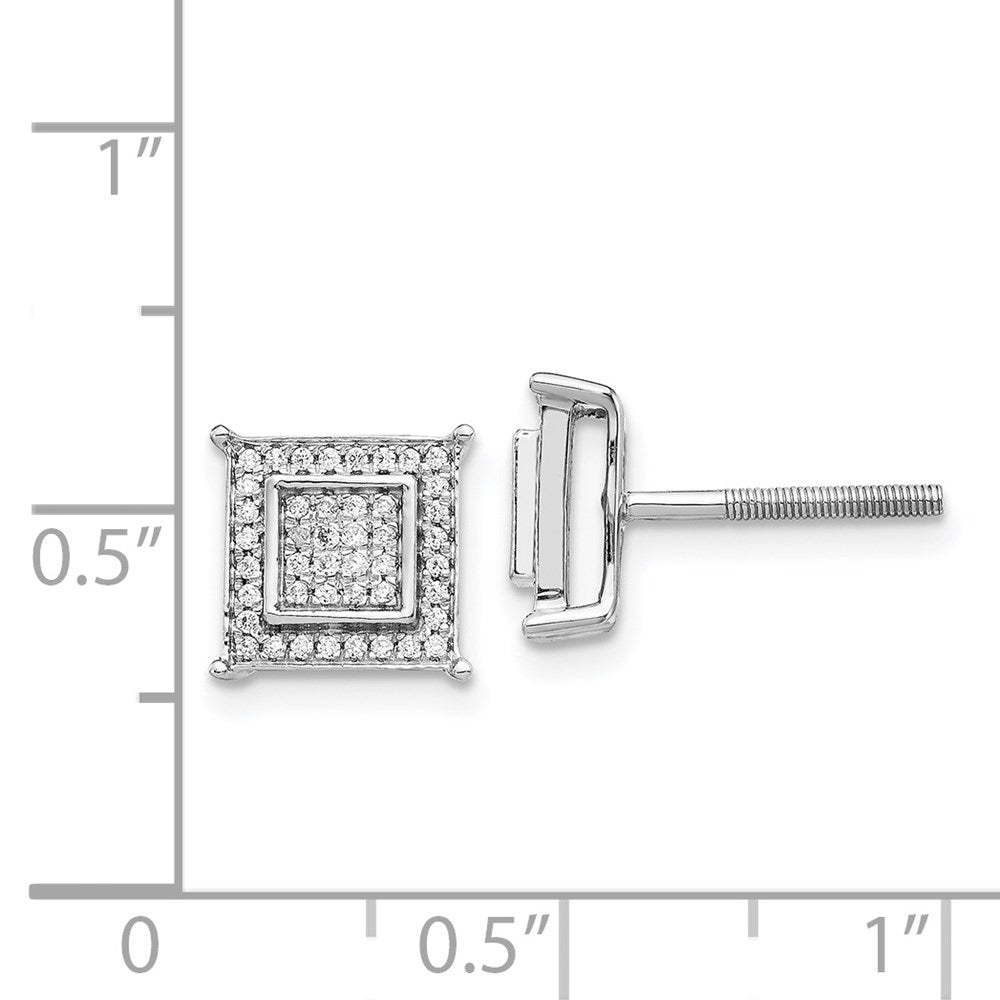 14k White Gold Real Diamond Small Double Square Bezel Post Earrings