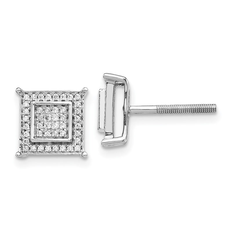 14k White Gold Real Diamond Small Double Square Bezel Post Earrings