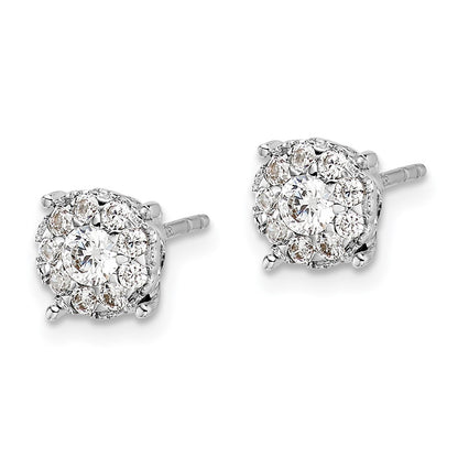 14k White Gold Real Diamond Cluster Post Earrings
