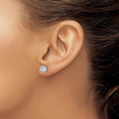 Solid 14k White Gold Simulated CZ Cluster Post Earrings