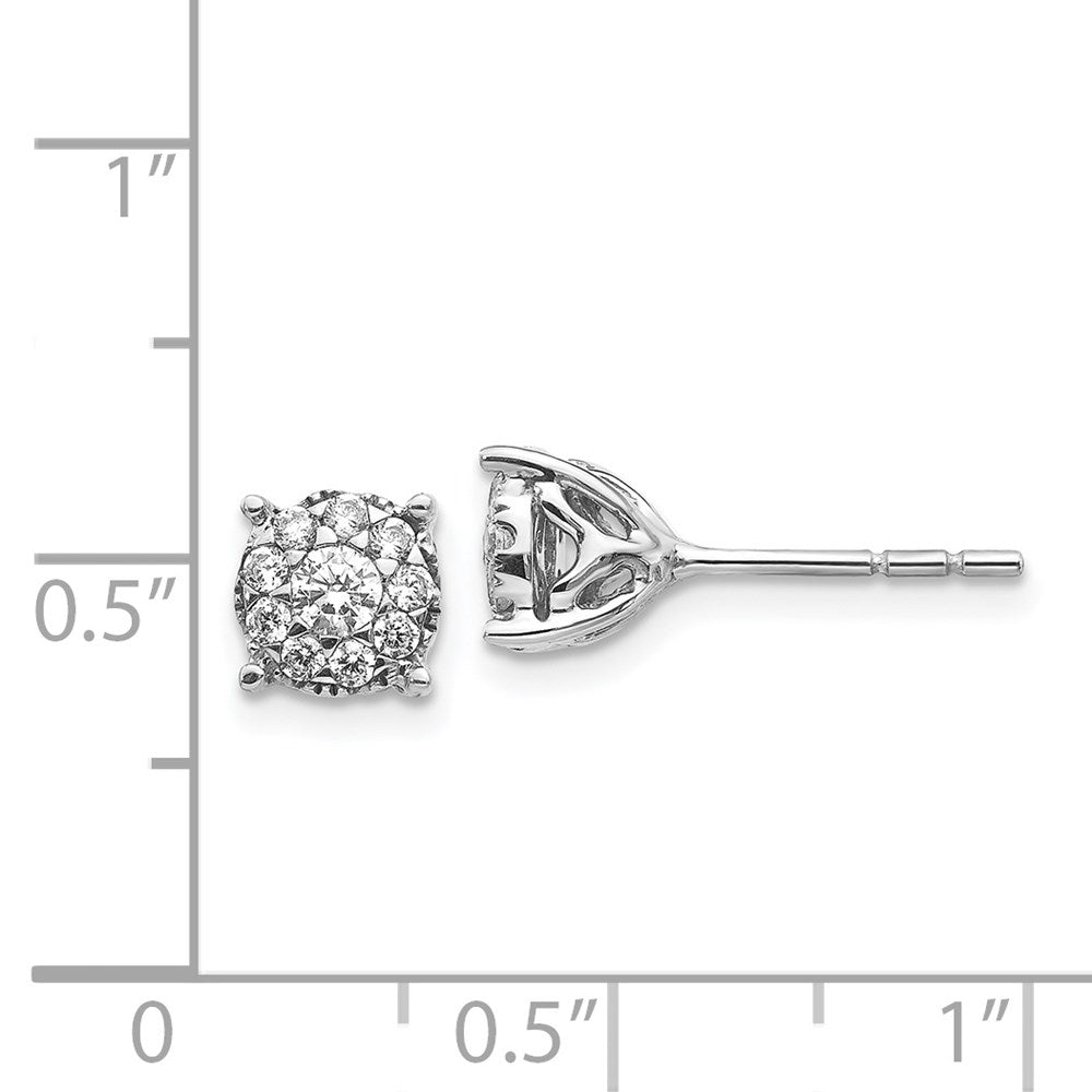 14k White Gold Real Diamond Cluster Post Earrings