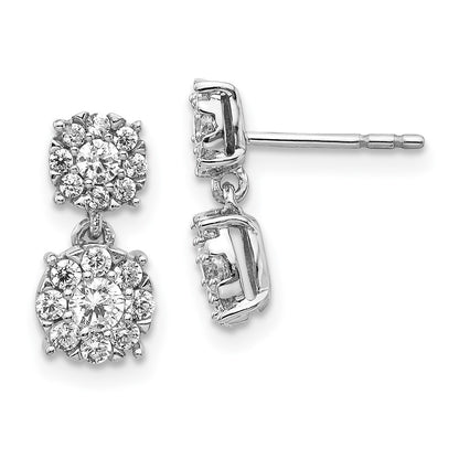 Solid 14k White Gold Simulated CZ Cluster Dangle Earrings