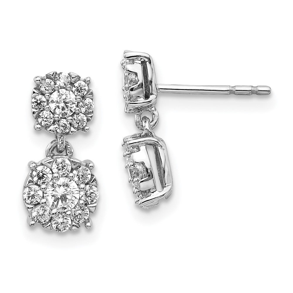 14k White Gold Real Diamond Cluster Dangle Earrings