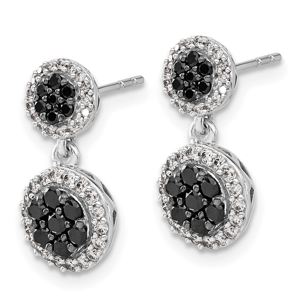 14k White Gold Black/White Real Diamond Cluster Dangle Earrings