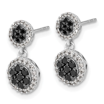 14k White Gold Black/White Real Diamond Cluster Dangle Earrings