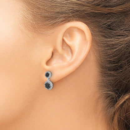 14k White Gold Black/White Real Diamond Cluster Dangle Earrings