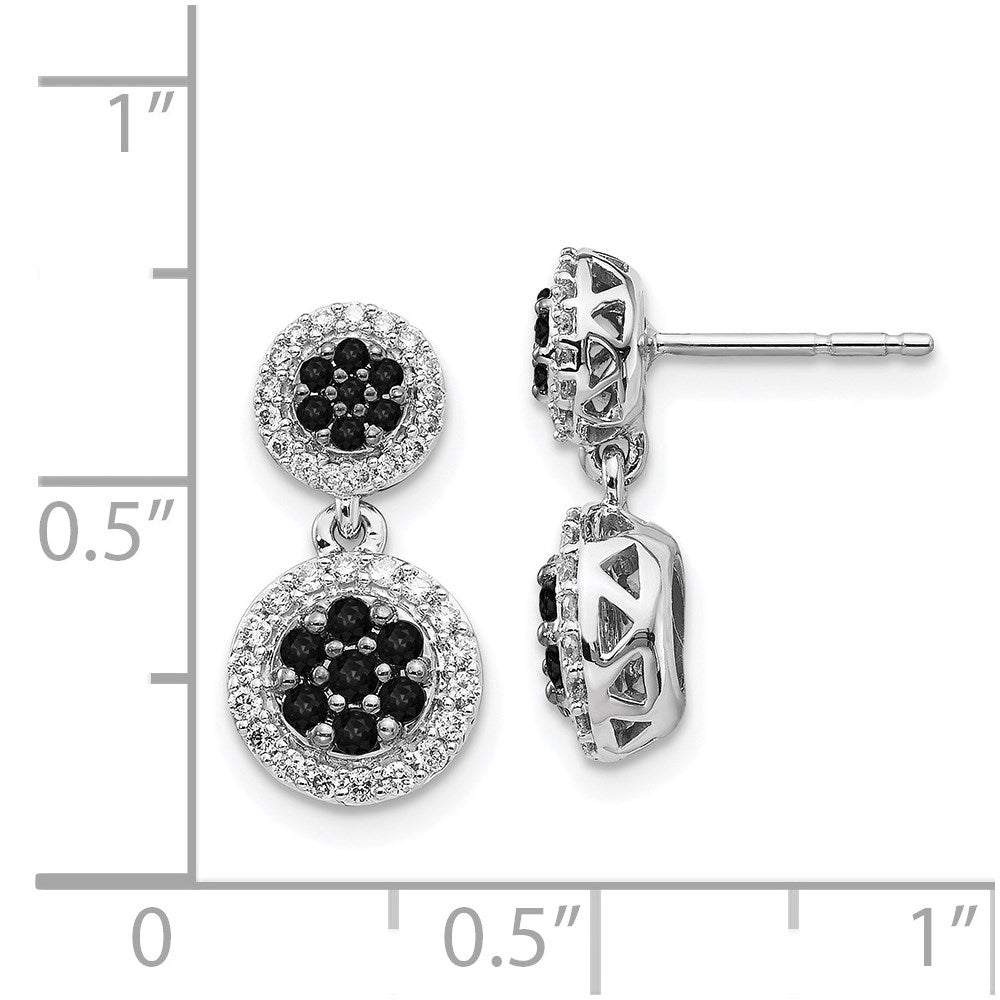14k White Gold Black/White Real Diamond Cluster Dangle Earrings