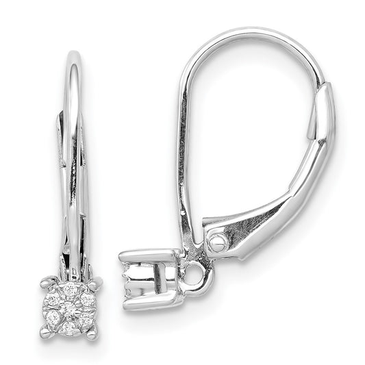 14k White Gold Real Diamond Cluster Leverback Earrings