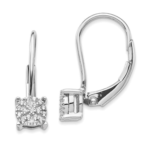 Solid 14k White Gold Simulated CZ Cluster LeverbacK Earrings