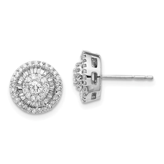 Solid 14k White Gold Simulated CZ Cluster Post Earrings