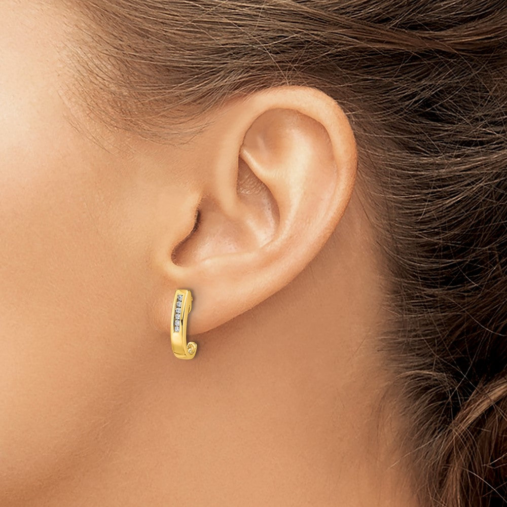 14k Yellow Gold Real Diamond J-Hoop Post Earrings