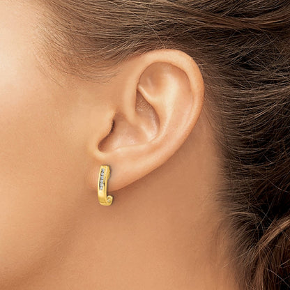14k Yellow Gold Real Diamond J-Hoop Post Earrings