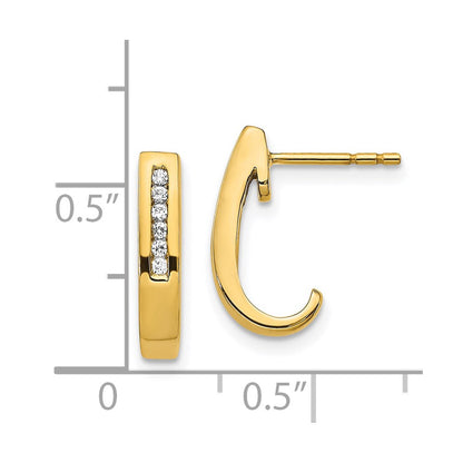 14k Yellow Gold Real Diamond J-Hoop Post Earrings
