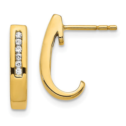 14k Yellow Gold Real Diamond J-Hoop Post Earrings