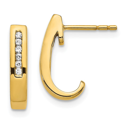 14k Yellow Gold Real Diamond J-Hoop Post Earrings