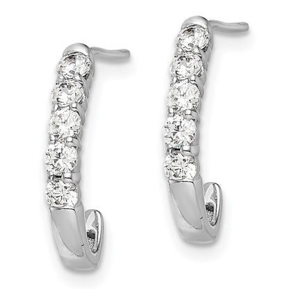14k White Gold Real Diamond J-Hoop Post Earrings