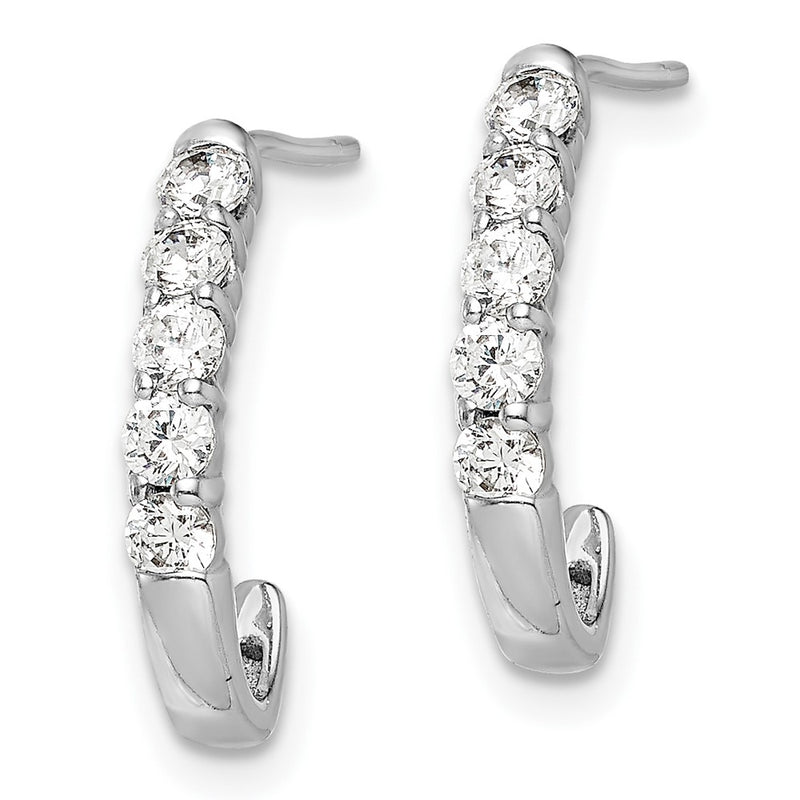 14k White Gold Real Diamond J-Hoop Post Earrings