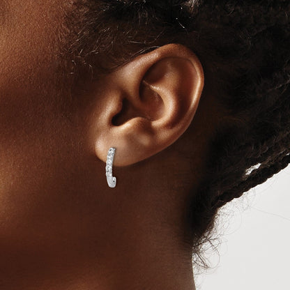 14k White Gold Real Diamond J-Hoop Post Earrings