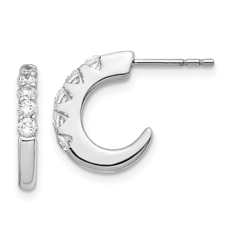 14k White Gold Real Diamond J-Hoop Post Earrings